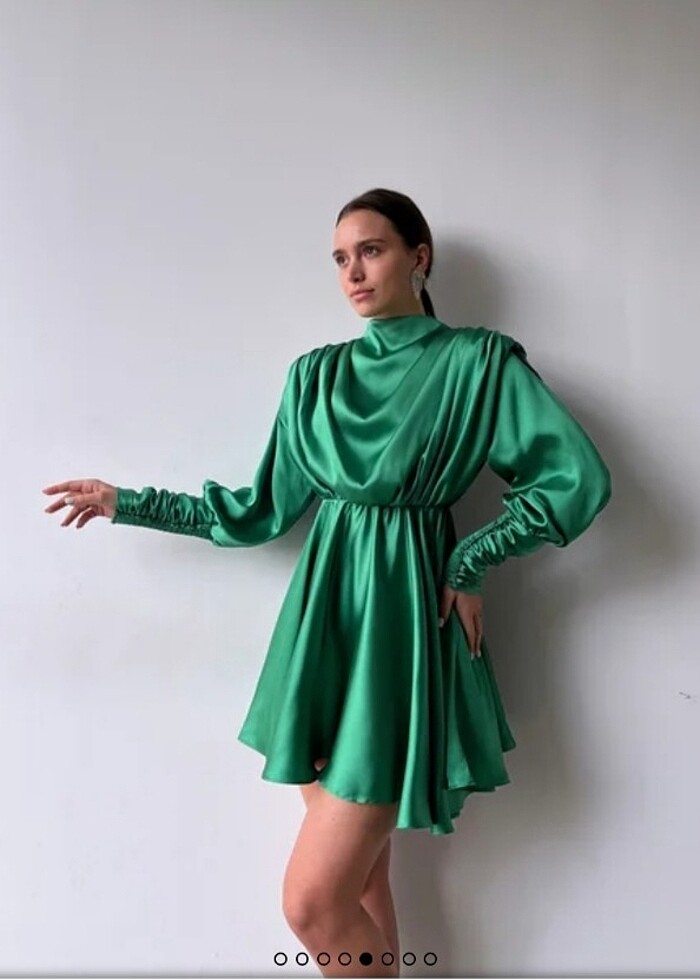 Omuz vatkalı saten elbise / tunik - Görsel 5