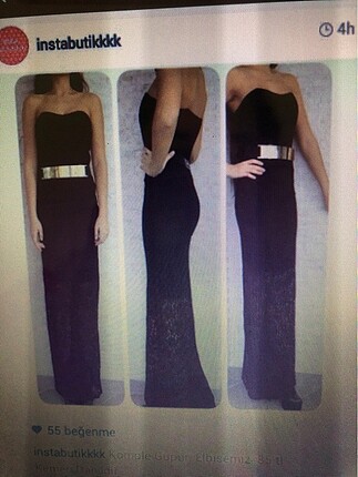 Siyah straplez gold kemerli gece elbisesi