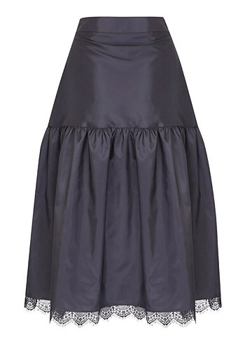 Siyah Fırfırlı Midi Saten Etek VAKKO - Görsel 3