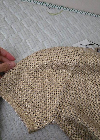 Gold Kısa Kollu Örgü Kadın Bluz - Görsel 3