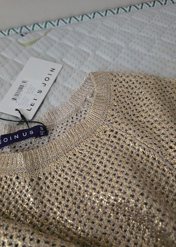 Gold Kısa Kollu Örgü Kadın Bluz - Görsel 4