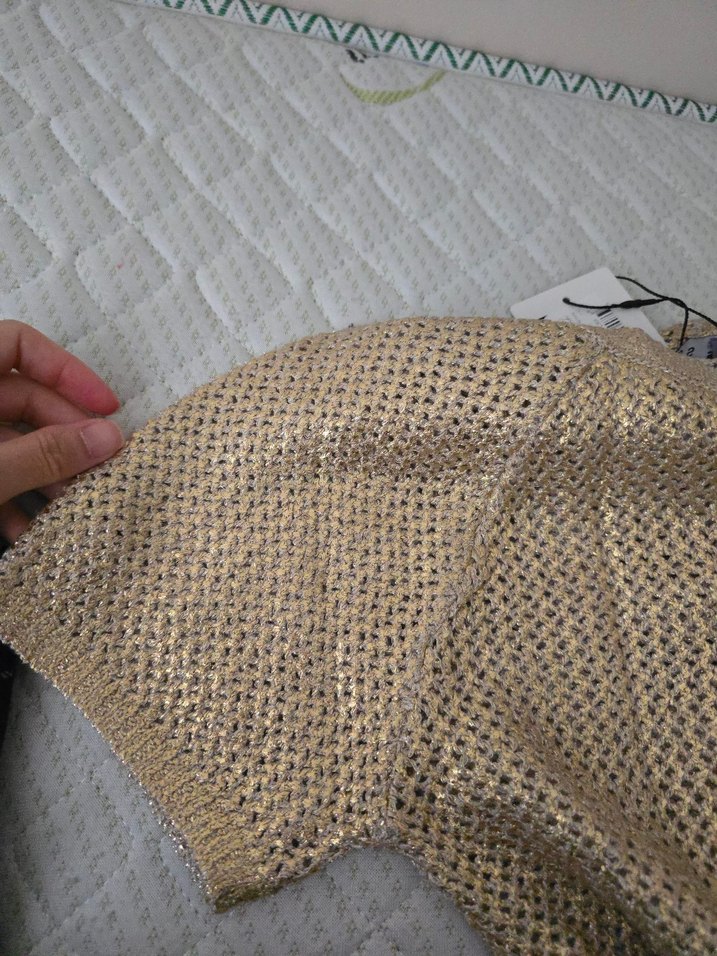 Gold Kısa Kollu Örgü Kadın Bluz - Görsel 3