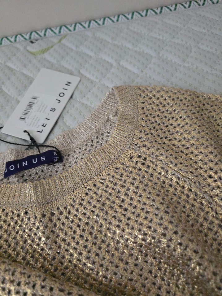 Gold Kısa Kollu Örgü Kadın Bluz - Görsel 4