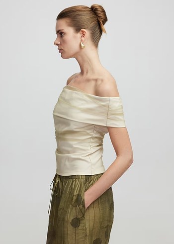 ipekyol Drapeli Straplez Mini Ekru Bluz - Görsel 5