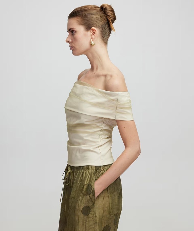 ipekyol Drapeli Straplez Mini Ekru Bluz - Görsel 5