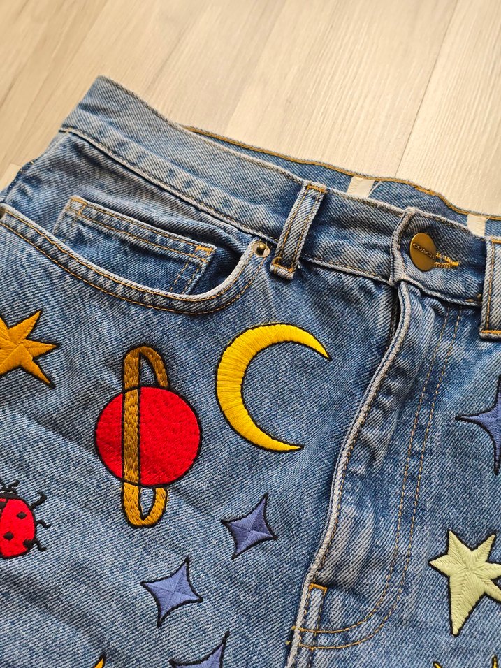 Nakışlı Kot Şort - Görsel 2