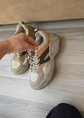 BERSHKA Bej Platform Topuklu Spor Ayakkabı - Görsel 4