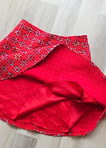 ithal Kırmızı Örgü Mini Etek - Görsel 2