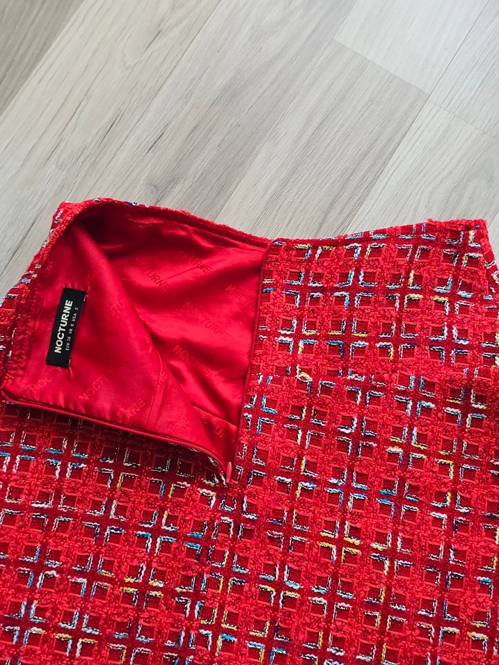 ithal Kırmızı Örgü Mini Etek - Görsel 3