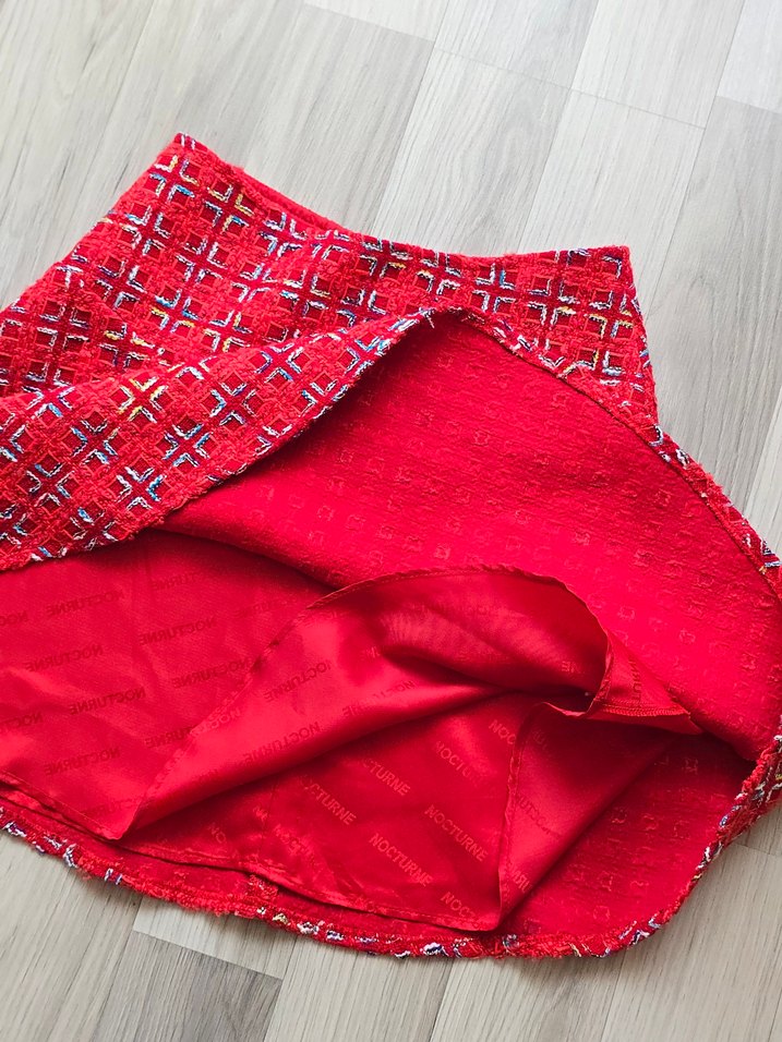 ithal Kırmızı Örgü Mini Etek - Görsel 2