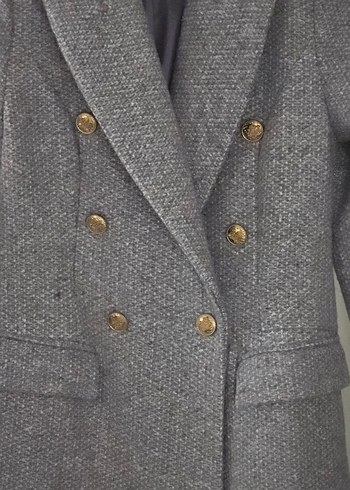 Kadın Gri Düğmeli Kaban - Görsel 2