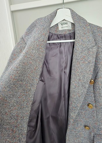 Kadın Gri Düğmeli Kaban - Görsel 4