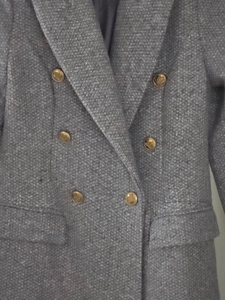 Kadın Gri Düğmeli Kaban - Görsel 2