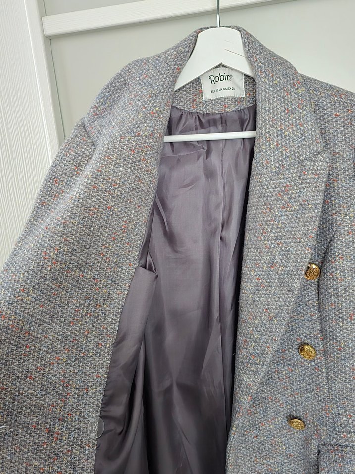 Kadın Gri Düğmeli Kaban - Görsel 4