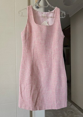 Pembe Midi Kolsuz Örme Elbise