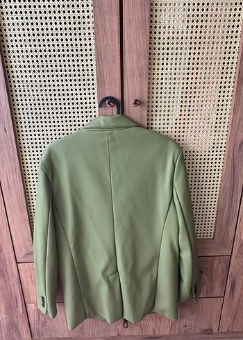 xs Beden Kadın Haki Deri Blazer Ceket