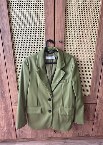 Kadın Haki Deri Blazer Ceket