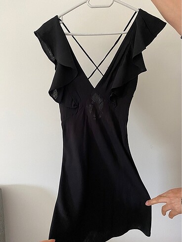 xs Beden siyah Renk Zara fırfırlı mini elbise