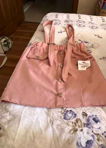 Düğmeli Pembe Kız Çocuk Etek