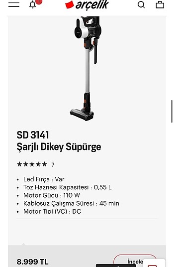 Arçelik şarjlı süpürge