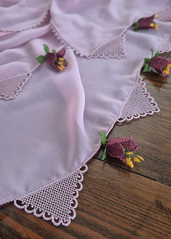 Dantel Detaylı Pudra Pembe Bohem Kadın Fular - Görsel 2