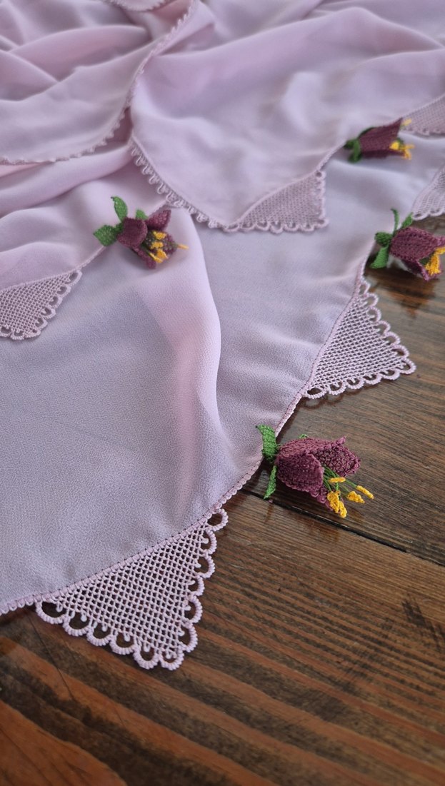 Dantel Detaylı Pudra Pembe Bohem Kadın Fular - Görsel 2