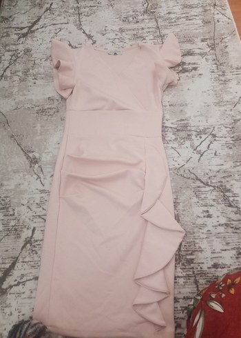 Diğer Pembe V Yaka Fırfırl elbise