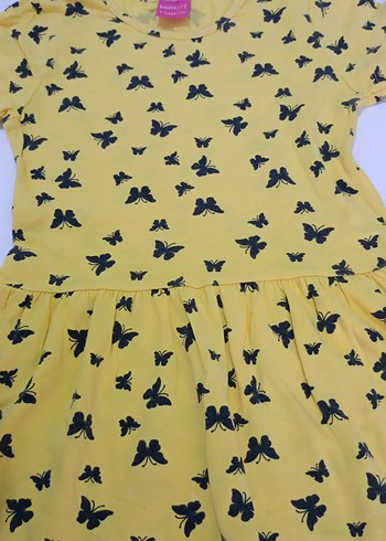 Kız Çocuk Sarı Kelebek Baskılı Elbise - Görsel 3