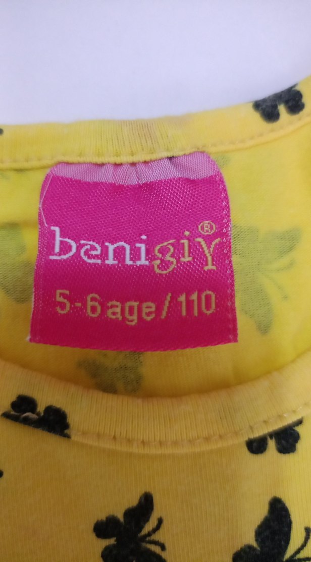 Kız Çocuk Sarı Kelebek Baskılı Elbise - Görsel 2