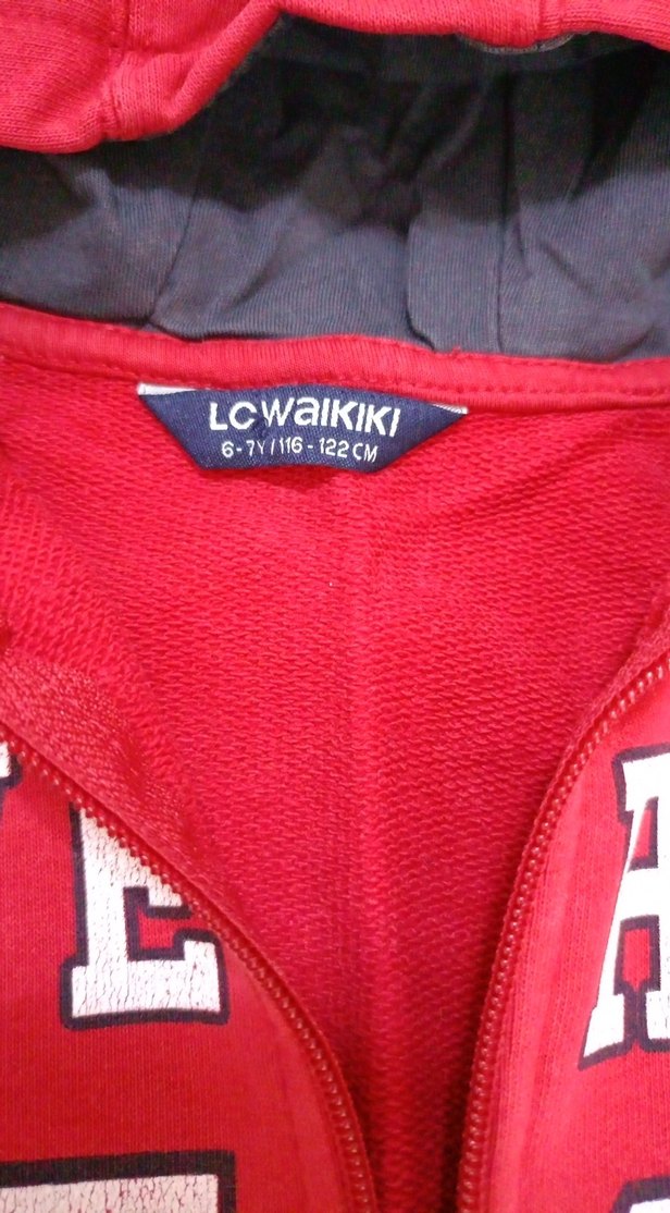 Kırmızı Kapüşonlu Erkek Çocuk Fermuarlı Yelek - Görsel 2