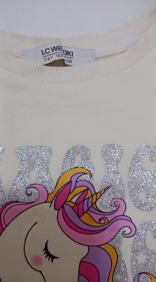 Kız Çocuk Parlak Baskılı Unicorn Tişört - Görsel 3