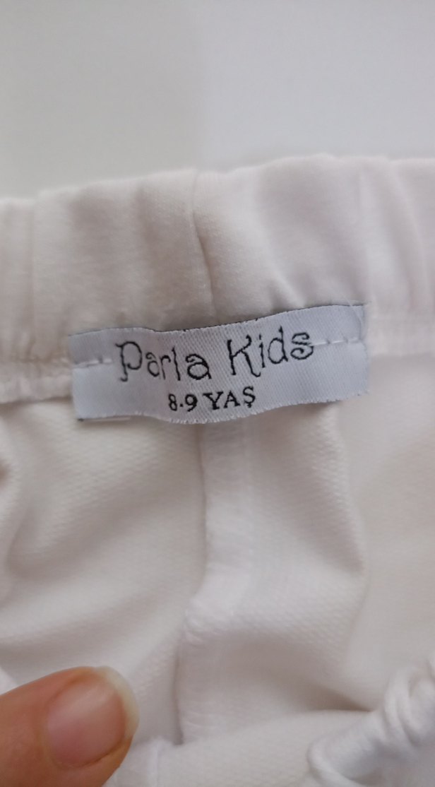 Kız Çocuk Beyaz Keten Volanlı Bol Paça Tayt - Görsel 4