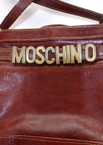 Kahverengi Deri Moschino Vintage Çanta - Görsel 2