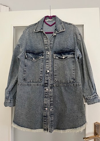 Düğmeli Gri Kadın Denim Ceket