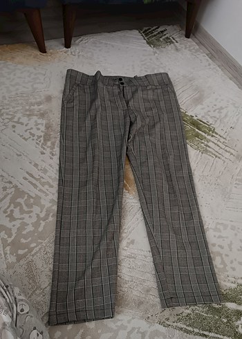 46 Beden Gri Ekose Desenli Kadın Kumaş Pantolon