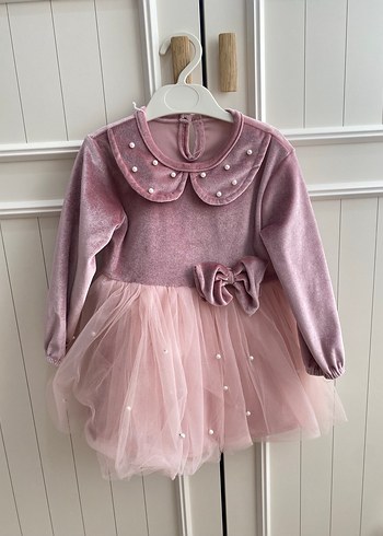 Pembe İnci Detaylı Kız Çocuk Elbise