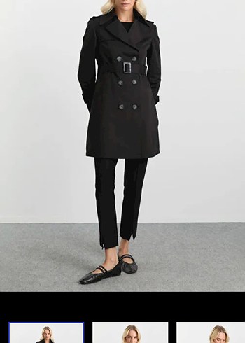 Koton Siyah Kuşaklı Midi Trençkot - Görsel 2