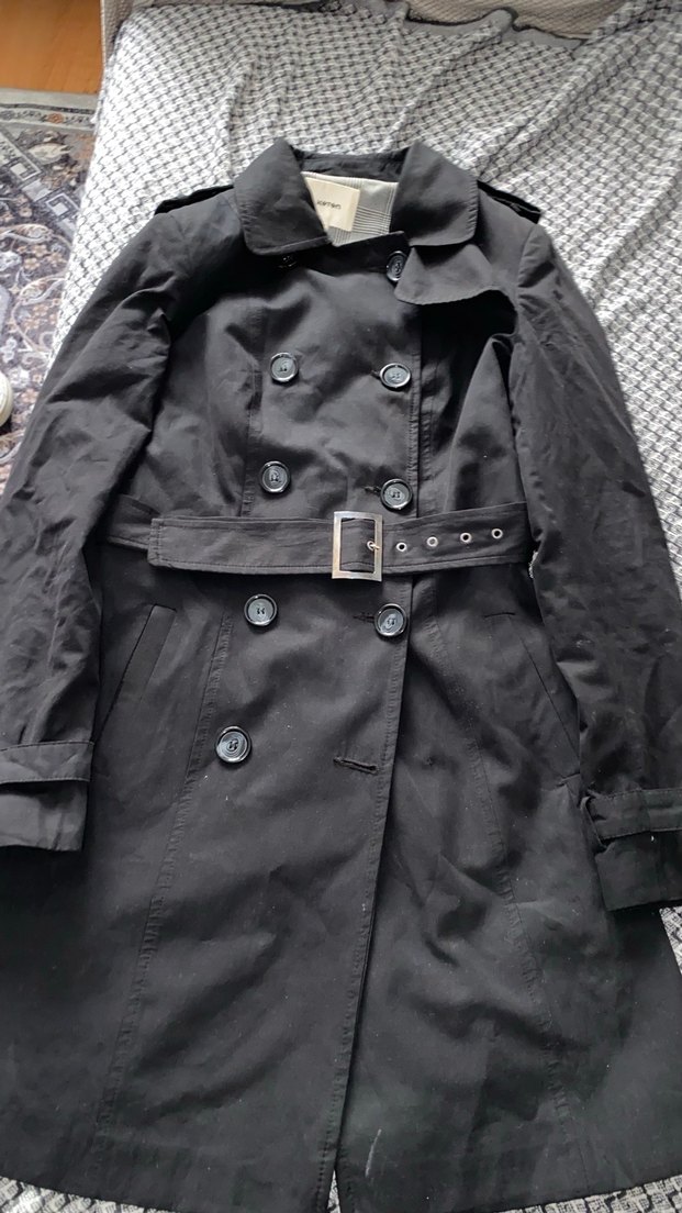 Koton Siyah Kuşaklı Midi Trençkot - Görsel 4