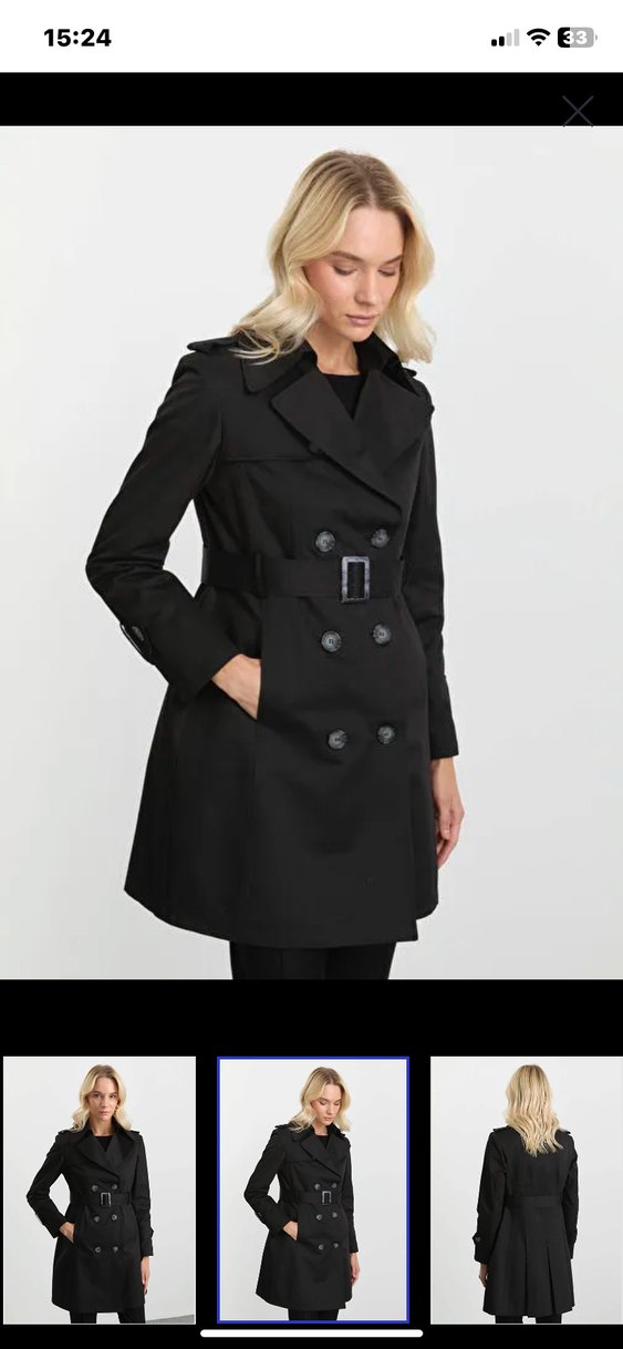 Koton Siyah Kuşaklı Midi Trençkot - Görsel 3