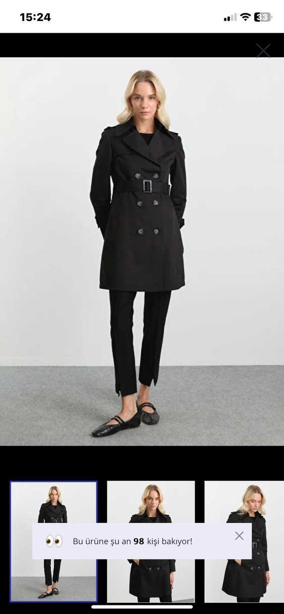 Koton Siyah Kuşaklı Midi Trençkot - Görsel 2