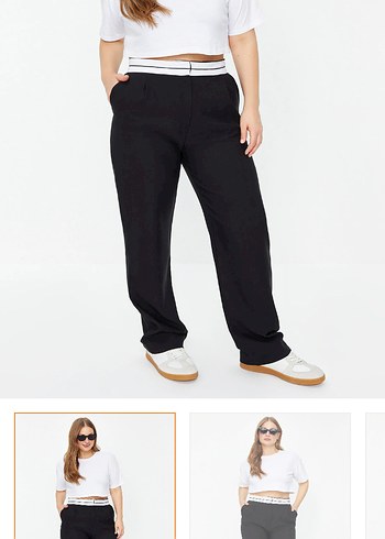 Büyük beden siyah Kadın Kumaş Pantolon Regular Fit - Görsel 2