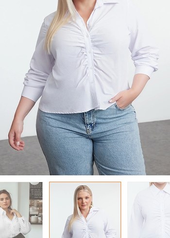 Büzgülü Beyaz Kadın Gömlek - Görsel 2