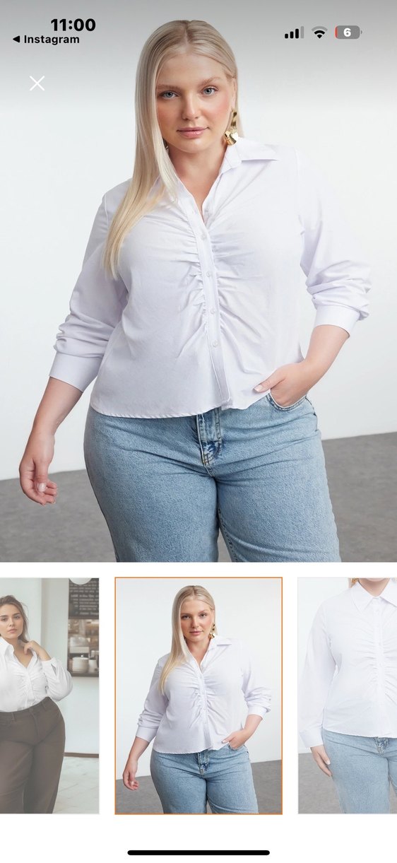 Büzgülü Beyaz Kadın Gömlek - Görsel 2