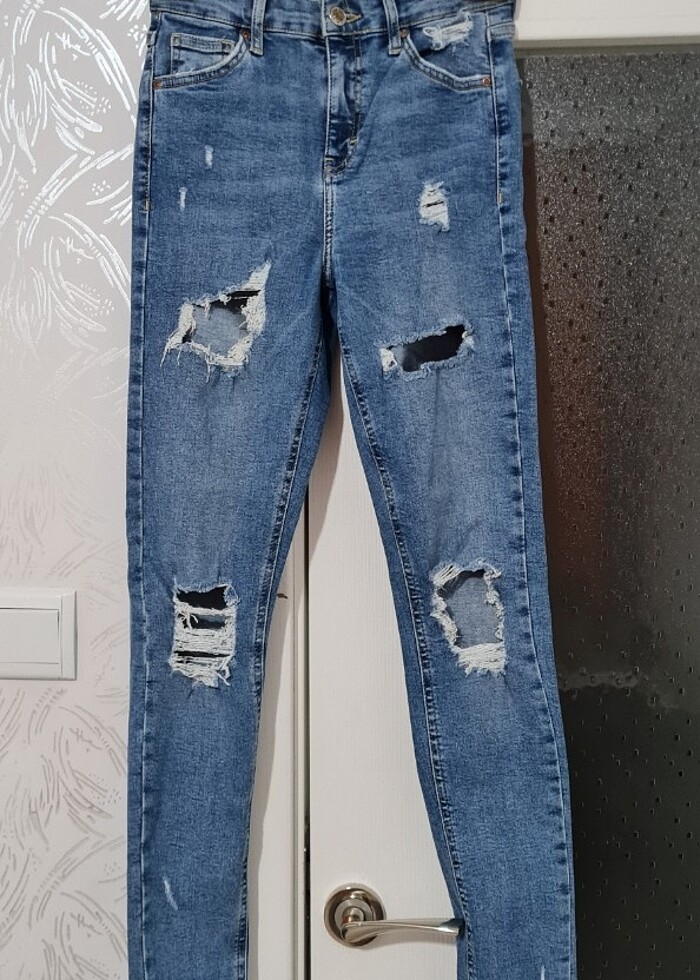 Yırtık detaylı yüksek bel kot pantolon  - Görsel 2