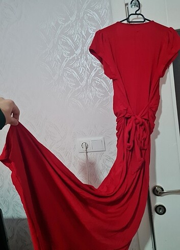 xl Beden kırmızı Renk Toparlayıcı korseli düğüm detaylı penye elbise