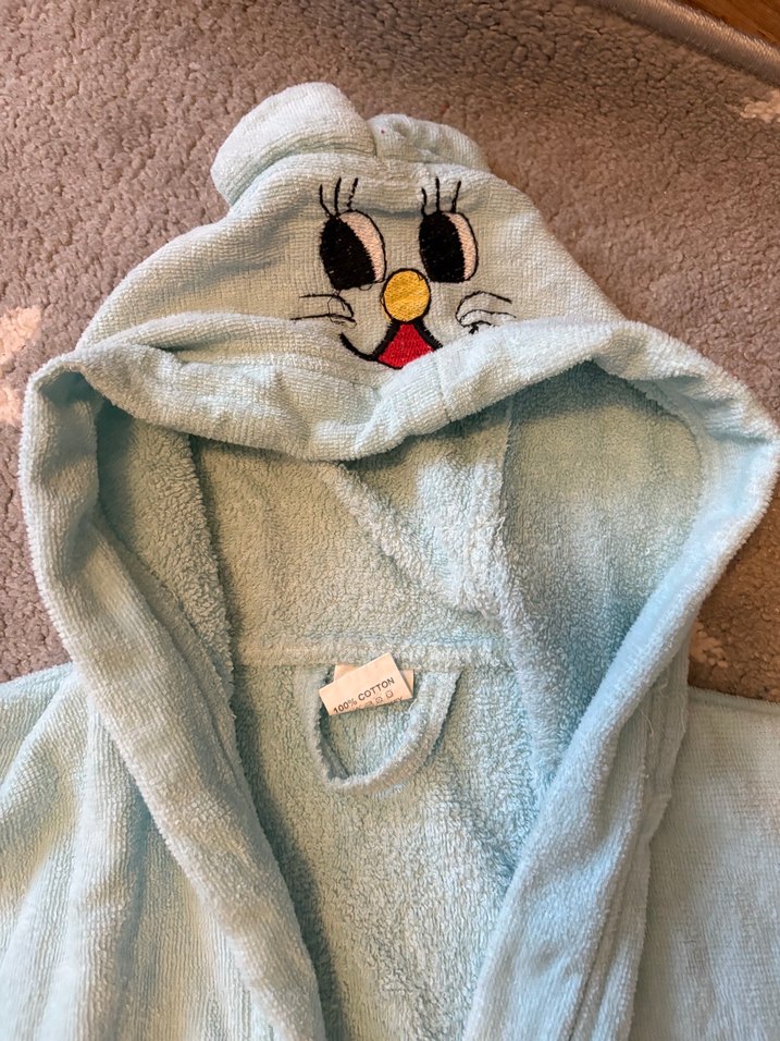 Kapüşonlu Açık Mavi Erkek Çocuk Bornozu - Görsel 3