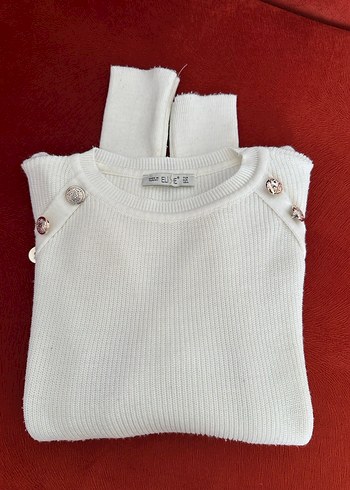 Düğmeli Beyaz Kadın Triko Kazak - Görsel 3