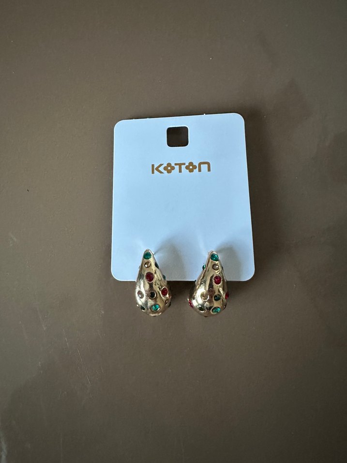 Parlak Taşlı Gold Küpe - Görsel 2