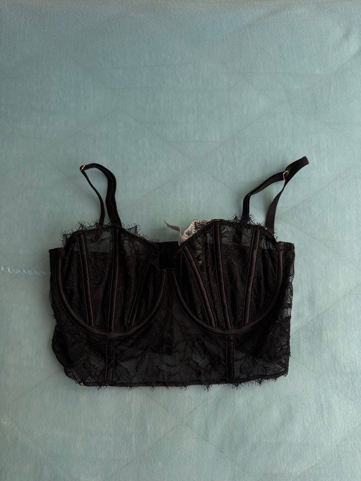 Uzun Siyah  Nakışlı Sütyen - Görsel 5