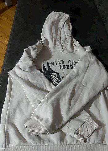 Beyaz Kapüşonlu Baskılı çocukSweatshirt - Görsel 2